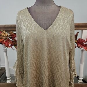 Vince Camuto Shimmering Gold V-Neck Blouse